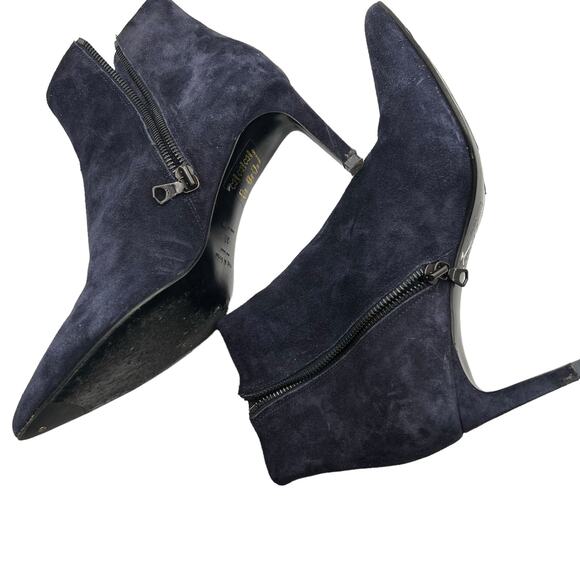 Rag & Bone Blue Suede Leather 3" Stiletto Heeled Moto Ankle Boots Zips Size 7 - Picture 11 of 16